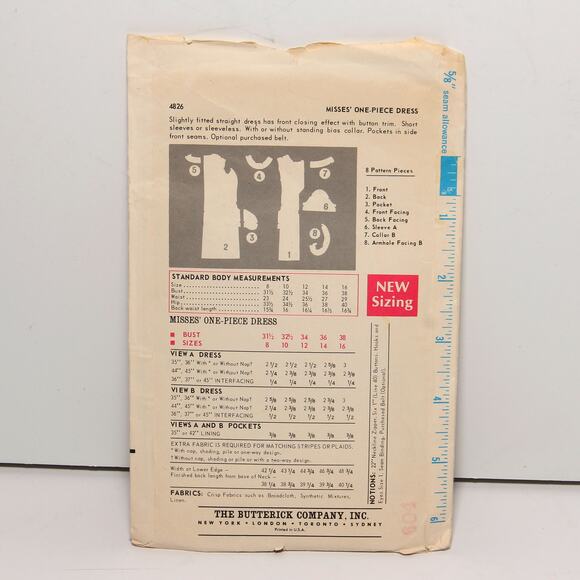Vintage 60s Shift Dress Butterick Pattern 4826 Size 16 CUT - Picture 2 of 2